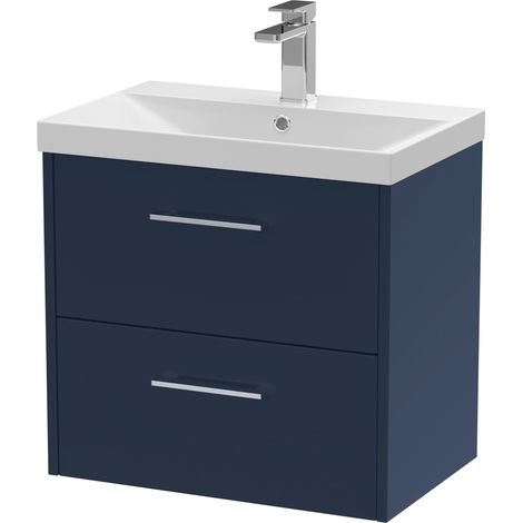 Hudson Reed Juno Wall Hung 2-Drawer Vanity Unit with Basin 3 600mm Wide - Midnight Blue (1/4)