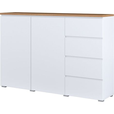 Liko Blanco y Madera Aparador de 2 puertas con 4 cajones (1/5)