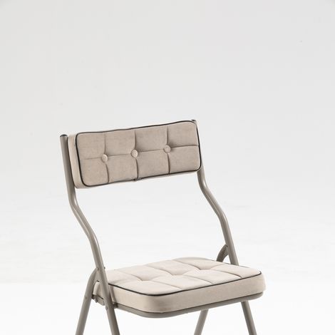 Lot de 2 chaises pliantes rembourrées avec coussin, cadre en acier, couleur kaki (1/5)