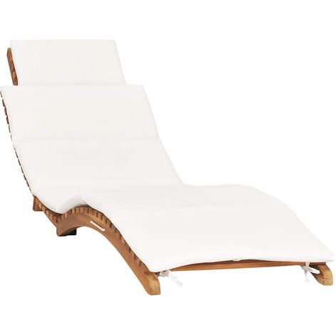 Klappbare Sonnenliege mit Cremeweißer Auflage Massivholz Teak
