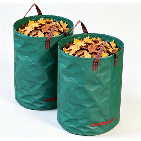Lot de 2 sacs à déchets de jardin de 272 l, sacs de jardin avec sangles de transport, sacs de coupe verts, pliables, grands, robustes et autonomes, sacs de jardinage robustes pour herbe, feuilles (1/5)
