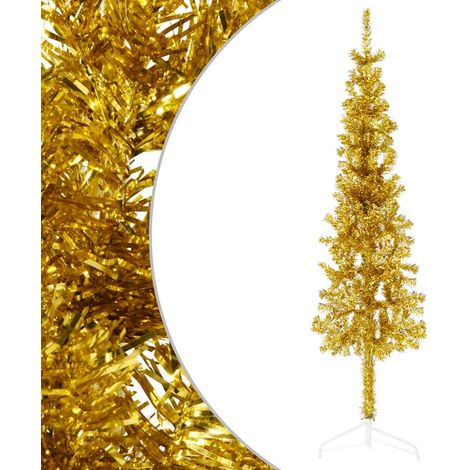Demi Sapin de Noël Arbre de Noël artificiel mince avec support Doré 120 cm (1/5)