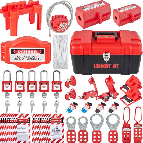 VEVOR 43 PCS Lockout Tagout Kits, Electrical Safety Loto Kit Includes Padlocks, 5 Kinds of Lockouts, Hasps, Tags & Ties, Box, Lockout Safety Tools for Electrical Risk Removal in Industrial, Machinery (1/5)