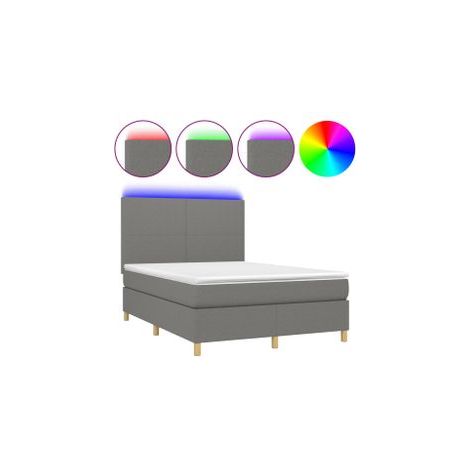 Sommier tapissier et matelas et LED Lit adulte Contemporain Gris foncé 140x200 cm Tissu 85542 (1/5)