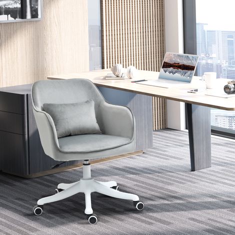 Fauteuil de bureau en velours, massant, avec coussin lombaire intégré, réglable en hauteur et pivotant à 360°, gris clair (1/4)
