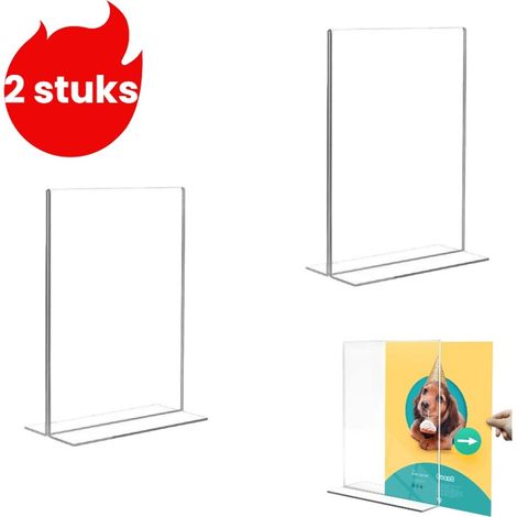 Présentoir de table coulissant en acrylique en 2 parties - Présentoir en forme de T pour menus publicitaires - Support de table double face moulé d'une seule pièce - Transparent (1/5)