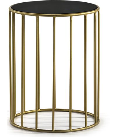 Beistelltisch 43X43X56 Spiegel Schwarz/Goldenes Metall (1/2)