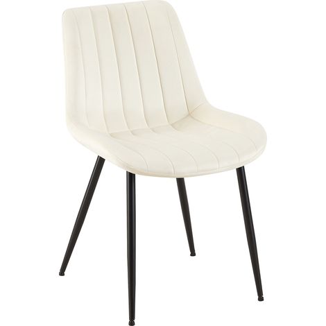 Silla de comedor x1 en terciopelo crema con costura vertical base de metal negro 100002332 (1/5)