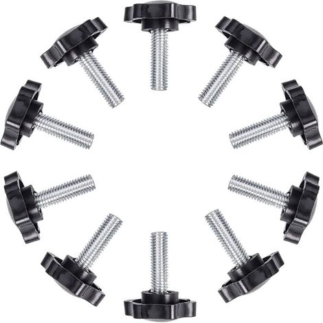 Vis à oreilles, Lot de 10 vis moletées filetées à tête étoile en plastique durable, boutons de poignée en fer, vis de serrage pour loquet de machines, M6x25mm-JUSCH