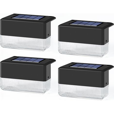 Set mit 4 Solar-Treppenleuchten, Außenbeleuchtung für Garten und Hof, 3 LED-Wandleuchten für Zäune, warmweißes Licht
