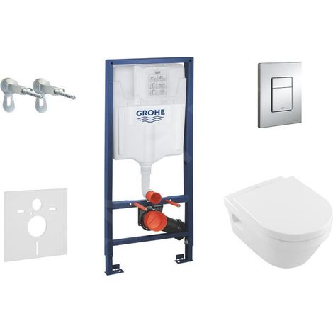 Grohe Rapid SL - Bâti-support pour WC suspendu + cuvette et siège Villeroy & Boch, plaque Skate Cosmopolitan, chrome 38528SET-KB (1/5)