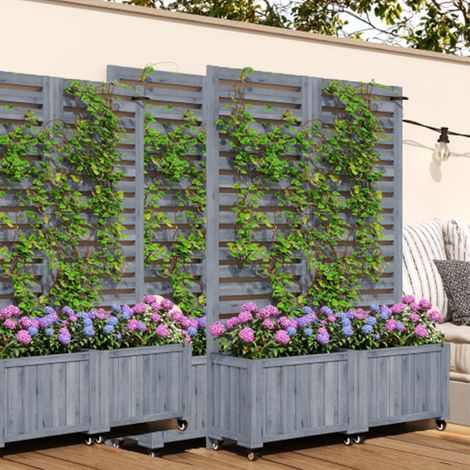 3er-Set flanzkübel, Outdoo Pflanzgefäß mit Spalier als Kletterhilfe, Blumenkasten Pflanzkasten,  Geeignet für Garten, Hof und Terrasse, Mit Klapp- und Universalrädern