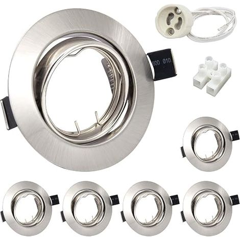 Spot Encastrable GU10 Circulaire Cadre De Montage En Acier Inoxydable Brossé Orientable 30° Ø 68 mm Avec Douille GU10 Lampes Halogènes (1/4)