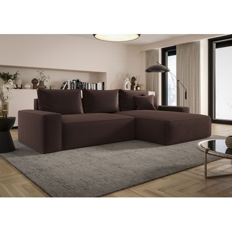 Ecksofa Schlafsofa Sofa WALKEN Stoff Poso Schokobraun Ottomane Rechts (1/4)
