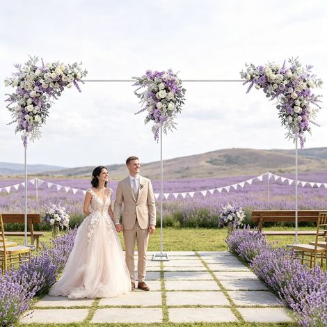 3x6m Support sur pied argenté pour toile de fond de mariage, support métallique pour compositions florales de mariage (1/5)