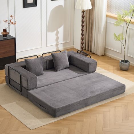 Divano letto pieghevole da pavimento in velluto a coste grigio scuro MODENUIT (1/5)