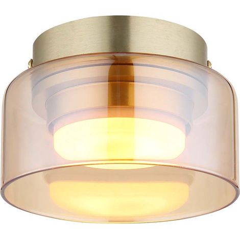 Plafonnier lampe de salle à manger couleur ambre doré 1 lumière LED D 13 cm