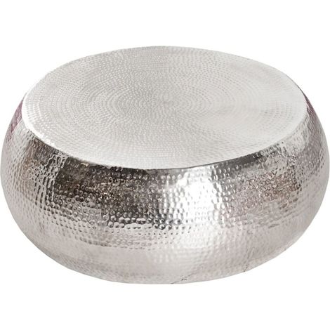 Tavolino basso TRIANE argentato 80 cm – Design in alluminio martellato lucido