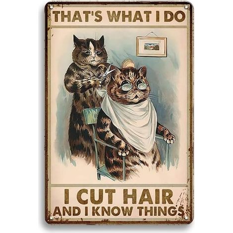Décoration Murale Drôle de Salon de Coiffure à Chat, Plaque de Décoration de Salon de Beauté, Décoration de Salon pour Coiffeurs, Plaque à Chat, 20x30 Cm, Plaque de Fer Métallique Vintagée, Plaque de (1/5)