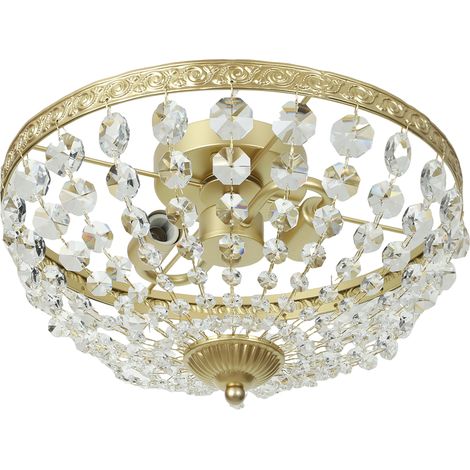 Crystal Chandelier Ceiling Light with 168 Octagonal Beads, Vintage 2--Light Flush Mount Ceiling Light for Living Room, Bedroom, Hallway, Dining Room, Gold Tone (1/5)
