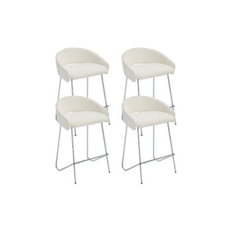 Wahson Sgabelli da Bar Set di 4, Moderna Design Sgabello in Tessuto, Cucina Sgabelli con Struttura in Metallo, Color Argento Sedia Alta, Bianco (1/5)