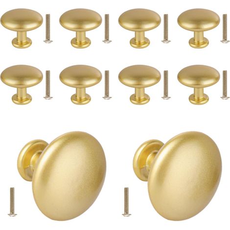 10 Pack Poignées de meuble en, Poignées de tiroir en alliage d'aluminium 2,9cm, Poignées de tirage rondes modernes pour portes d'armoire à double battant, dressing, cuisine, Or (1/5)