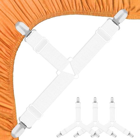 Attache Drap Housse, 4 Pcs Blanc Tendeur Drap Housse, Élastiques Ajustables Sangle Drap Housse avec Pinces Métalliques, Tendeurs De Drap pour Draps, Matelas, Ou Canapé (1/5)