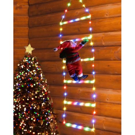 Échelle lumineuse LED avec Père Noël grimpant – Décoration murale, fenêtre, Noël (colorée) – 1 pièce, 1,2 m (1/5)