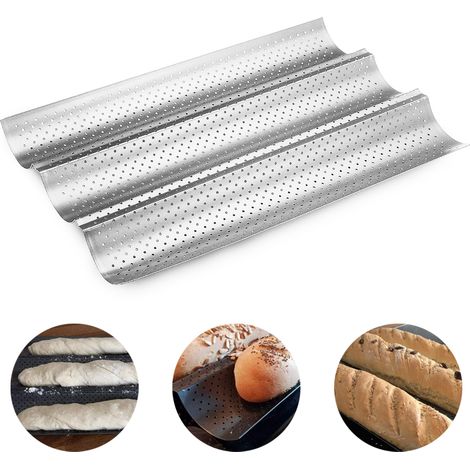 Baguette Pan - Carbon Steel Perforated Baking Tray - For French Bread Loaves - Dishwasher Safe - 1 Unit (1/5)