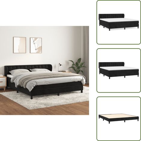 Boxspringbett mit Matratze Schwarz 180x200 cm Samt - Samtbett - Boxspringbett - Doppelbett - Luxusbett - Schlafzimmermöbel (1/5)