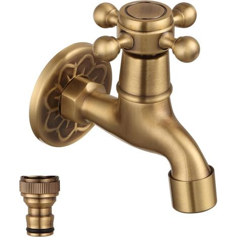 Robinet mural en laiton antique pour eau froide, robinet pour machine à laver avec poignée en croix pour salle de bain
