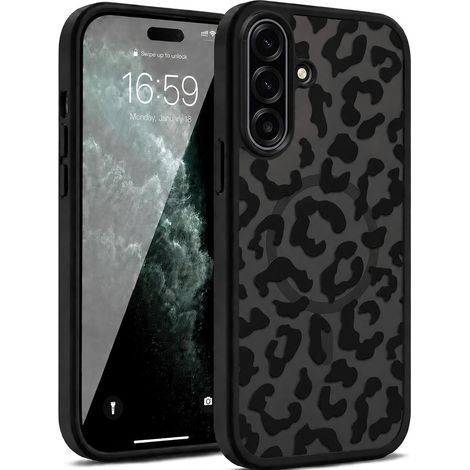 Coque pour Samsung Galaxy A17 4G / 5G / A18 5G Compatible avec MagSafe, étui magnétique Motif léopard Noir, Housse Antichoc Anti-Rayures avec Bumper TPU Souple et Dos PC Rigide