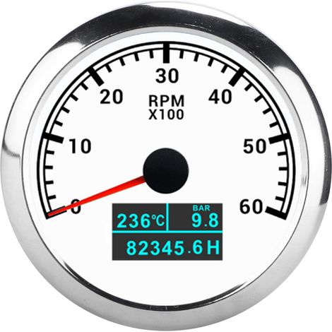 Compteur 3-en-1 6000 RPM Tachymètre Température Eau Pression Huile Horamètre IP67 Étanche pour Auto Bateau Camion Cadran Blanc (1/5)
