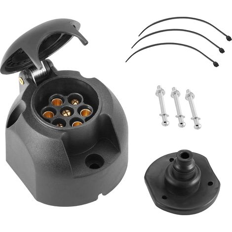 Prise Remorque 7 Broches Femelle Etanche,12V Prise Attache 7 plots de Remorque,Voiture,Camion,avec Joint arrière Prise Étanche,Prise attelage 7 Broches de Remorque Femelle côté Plat (1/5)