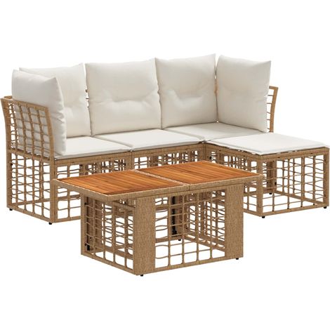 Gartensofa-set 5 stk. Natürlich und Cremweiß Poly-Rattan vidaXL (1/5)