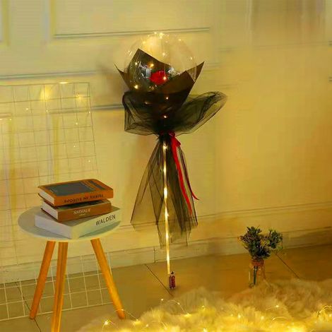Bouquet de ballons avec roses, bouquet de boules transparentes, cadeau de Saint-Valentin en carton à bulles, ensemble rouge (1/5)