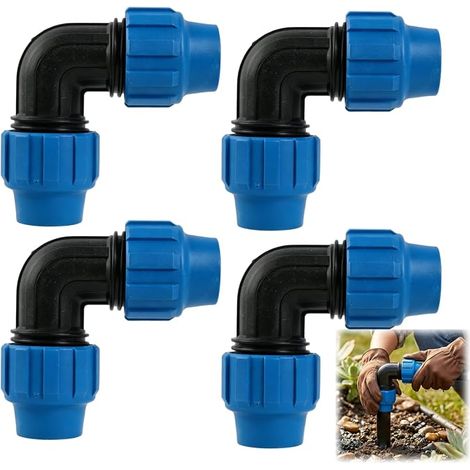 4 PCS Raccords Coudés, Raccord de Serrage, Connecteur PE 20 mm, 90° PP pour Tuyaux PE80/PE100, Installation Facile pour Eau Potable, Irrigation, Jardin, Réseaux d’Eau Intérieur et Extérieur (1/5)