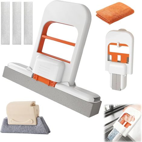 Mini Balai Éponge Auto-Serrant Balai Pliable Balai Eponge Avec 3 Têtes de Rechange + Chiffon Orange + Nettoyeur de Rails Serpillière Nano pour Cuisine, Table, Voiture & Fenêtres (1/5)