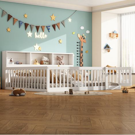 Lit 140x200 avec rangements latéraux pin blanc OKMYHOME (1/5)
