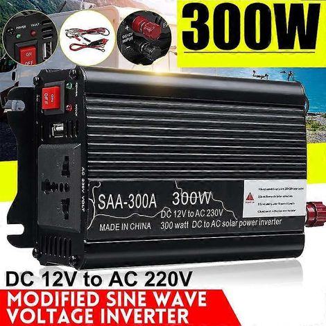 Convertisseur 12 V 220 V 300 W, transformateur/convertisseur de tension à onde sinusoïdale modifiée 12 V CC vers 220 V CA, adaptateur pour voiture et onduleur solaire (1/2)