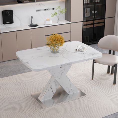 Tavolo allungabile rettangolare 120-160 cm, effetto marmo bianco, MDF e acciaio HAVRYA (1/5)