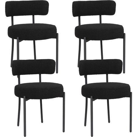 Puluomis – Lot de 4 chaises de salle à manger en velours noir – Chaise rembourrée en tissu Teddy – Pieds en métal noir – Design moderne