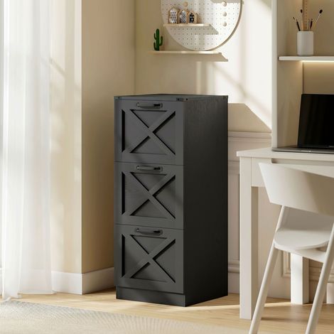 Caisson de Bureau avec 3 Tiroirs, Dossiers Suspendus pour Formats Lettre/A4, Style Rustique, 40x40x101cm, Noir (1/5)