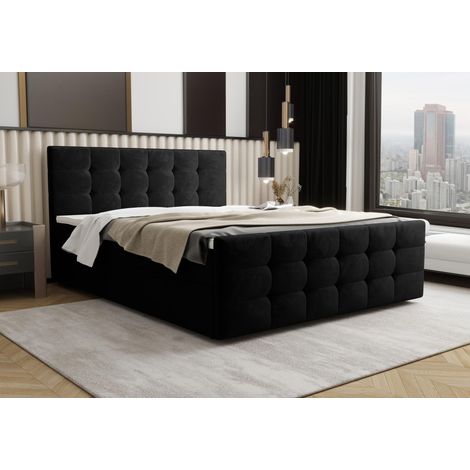 Lit Boxspring Corias - Noir - 180x200 Cm - Lit Avec Rangement - Lit Moderne - Matelas À Ressorts Bonnell (1/5)
