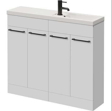 Napoli 250 Gloss White 1000mm 4 Door Vanity Unit with Square Silvo Basin - 1000mm - Matt Black 160mm Handle