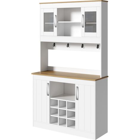 Buffet de cuisine avec vaisselier 106 x 39 x 175 cm blanc et effet bois (1/5)