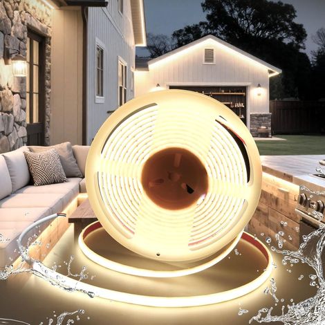 12V COB Ruban LED, 5M Bande LED COB Étanche IP68 Blanc Naturel 4000K 320LED/M Découpable Flexible Silicone Imperméable, Largeur 10mm, pour Exterieur Chambre Cuisine Miroir (Sans Alimentation) (1/5)