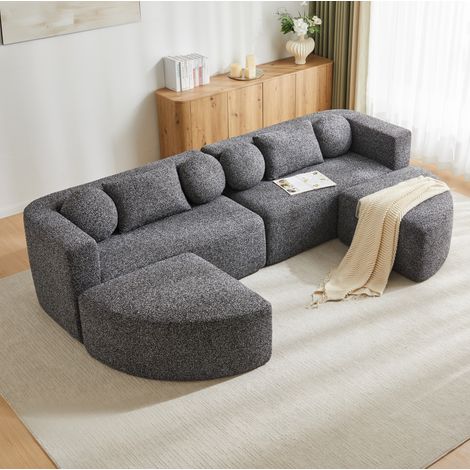 Divano modulare letto 292x165x68 cm nero in chenille con funzione letto senza montaggio (1/5)