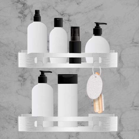 Argent Carré Adhésif Salle De Bains Étagère Noir Douche Panier De Rangement Shampooing Panier De Rangement 2 Aluminium Rectangles (1/5)