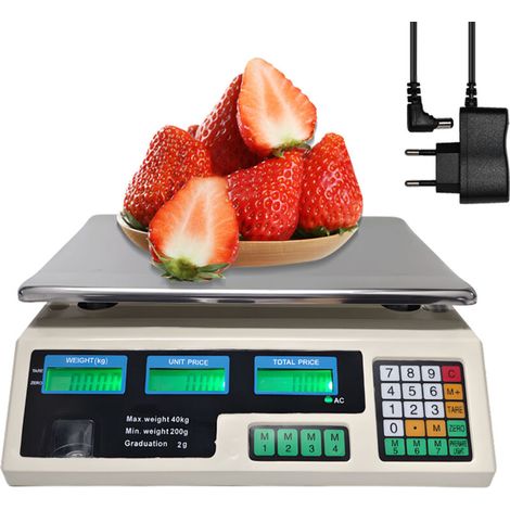 Balance de Cuisine Professionnelle 40kg Grande Balance Alimentaire Electronique Numérique de Précision 2g Acier Inoxydable et Comptage Tare Fonction Balance Aliments pour Charcuterie